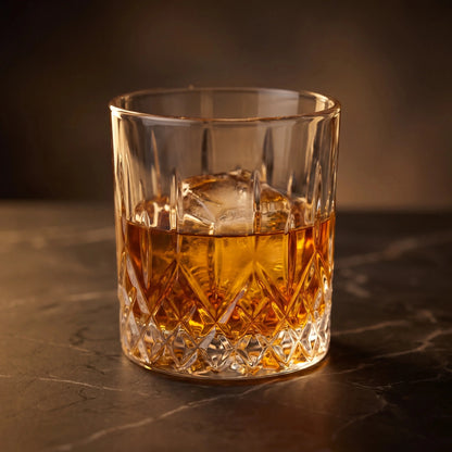 Kristálymintás Whisky Pohár 330ml tele bourbon itallal, elegáns kristálymintával.